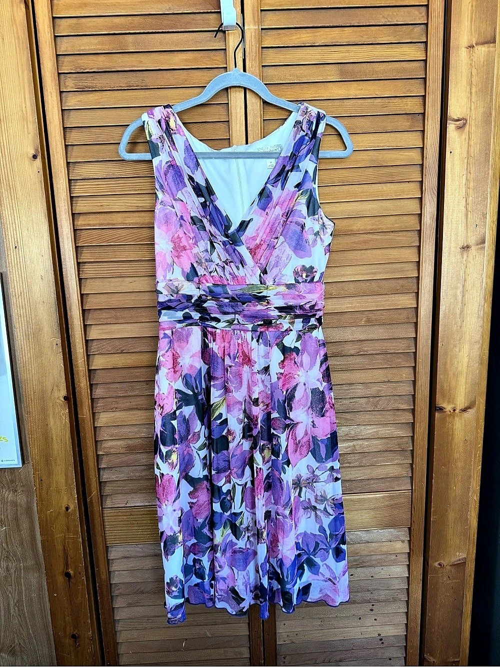 dressbarn Floral Midi Dress in Purple & Pink Size 10